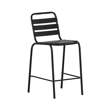 Emma and Oliver Jens Metal Dining Stool with Triple Slatted Back for Indoor and Outdoor Use