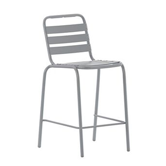 Emma and Oliver Jens Metal Dining Stool with Triple Slatted Back for Indoor and Outdoor Use