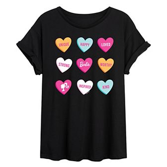 Juniors' Barbie® Candy Hearts Oversized Tee