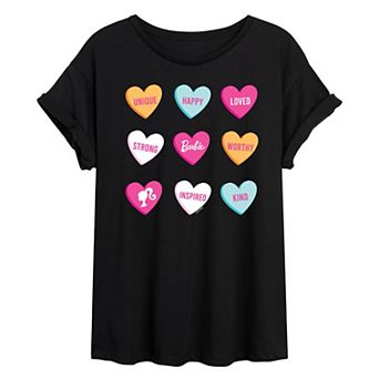 Juniors' Barbie® Candy Hearts Oversized Tee