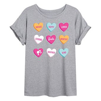 Juniors' Barbie® Candy Hearts Oversized Tee