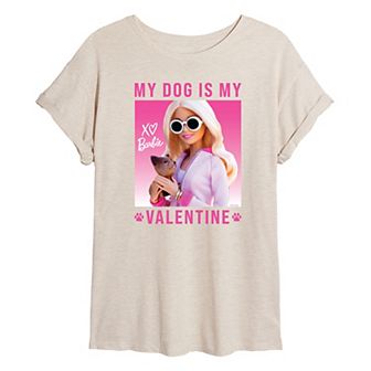 Juniors' Barbie® My Dog Is My Valentine Oversized Tee