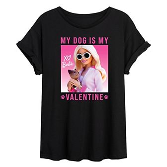 Juniors' Barbie® My Dog Is My Valentine Oversized Tee