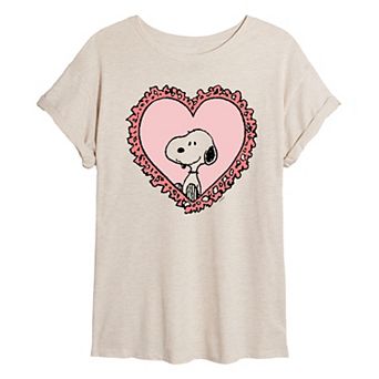 Juniors' Peanuts Snoopy Heart Frame Oversized Tee