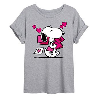 Juniors' Peanuts Snoopy Valentine Cards Oversized Tee