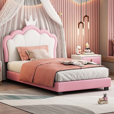 Merax Upholstered Princess Bed With Crown Headboard