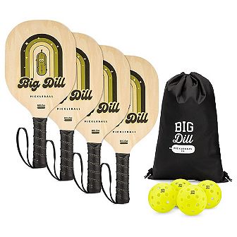 Superstar Wooden Pickleball Paddle Set Of 4 Pickleball Paddles, 4 Balls & Bag