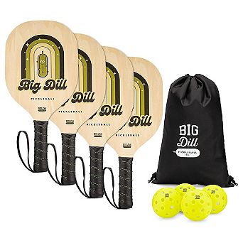 Superstar Wooden Pickleball Paddle Set Of 4 Pickleball Paddles, 4 Balls & Bag