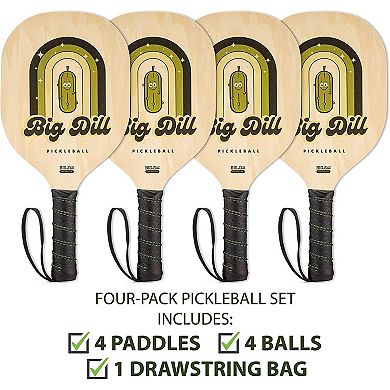 Superstar Wooden Pickleball Paddle Set Of 4 Pickleball Paddles, 4 Balls & Bag