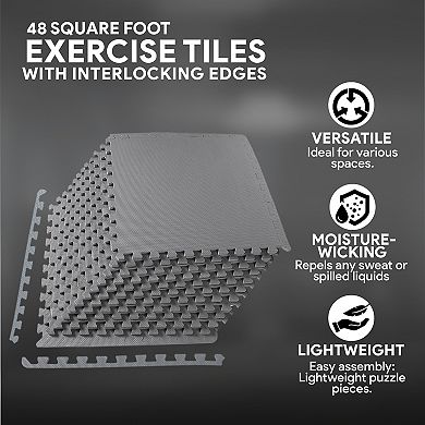 Balancefrom Fitness 48 Sq Ft Interlocking Eva Foam Exercise Mat Tiles, Gray
