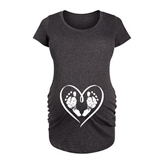 Maternity Baby Footprint Heart Graphic Tee