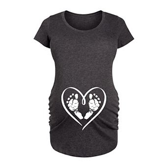 Maternity Baby Footprint Heart Graphic Tee