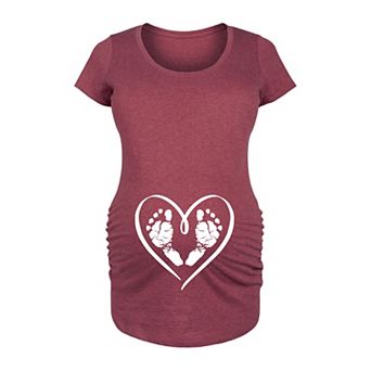 Maternity Baby Footprint Heart Graphic Tee