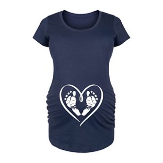 Maternity Baby Footprint Heart Graphic Tee