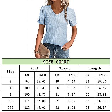 Womens V-Neck T Shirts Summer Short Sleeve Tops Casual Solid Color Tee Soft Basics Blouse