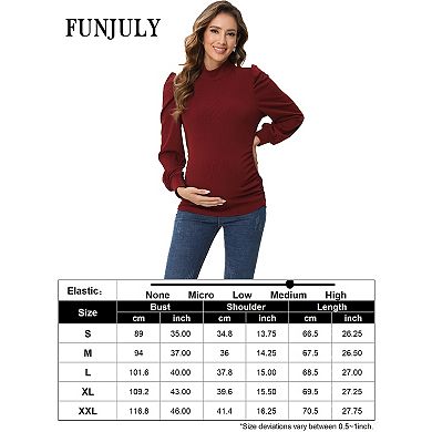 Maternity Shirts Women's Casual Floral Pregnancy Puff Long Sleeve Striped Ruched Side Tunic Top