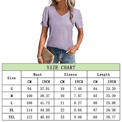 Womens V-Neck T Shirts Summer Short Sleeve Tops Casual Solid Color Tee Soft Basics Blouse