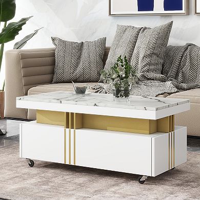 Merax Contemporary Coffee Table With Faux Marble Top
