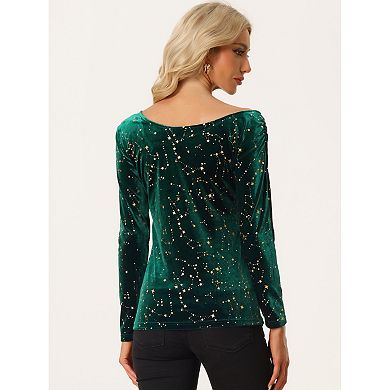 Velvet Stars Top for Women's Long Sleeve Off Shoulder Party Shirt