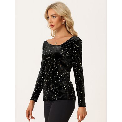 Velvet Stars Top for Women's Long Sleeve Off Shoulder Party Shirt
