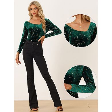 Velvet Stars Top for Women's Long Sleeve Off Shoulder Party Shirt