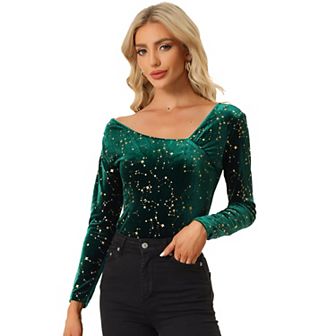 Velvet Stars Top for Women's Long Sleeve Off Shoulder Party Shirt