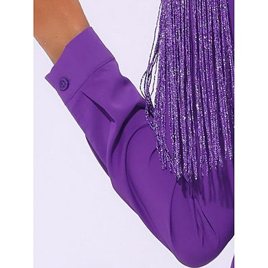 Women's Fringe Blouse Long Sleeve Button Down Disco Party Shirts