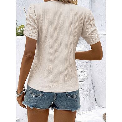 Womens V-Neck T Shirts Summer Short Sleeve Tops Casual Solid Color Tee Soft Basics Blouse
