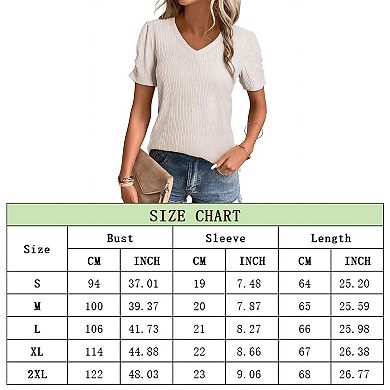 Womens V-Neck T Shirts Summer Short Sleeve Tops Casual Solid Color Tee Soft Basics Blouse