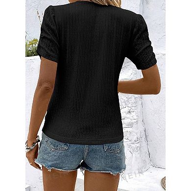 Womens V-Neck T Shirts Summer Short Sleeve Tops Casual Solid Color Tee Soft Basics Blouse