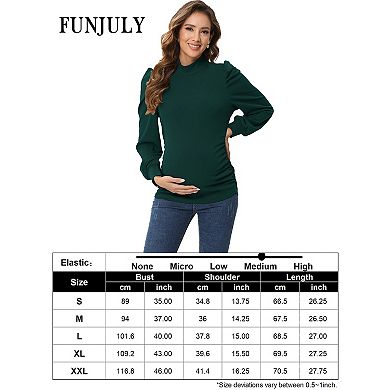 Maternity Shirts Women's Casual Floral Pregnancy Puff Long Sleeve Striped Ruched Side Tunic Top