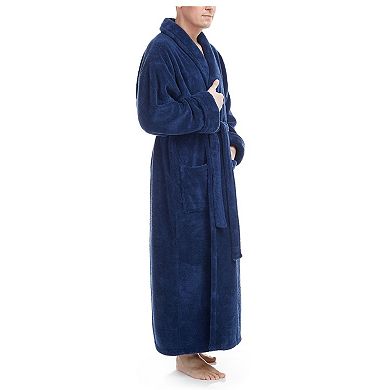 Mens Shawl Collar Ankle Length Long Fleece Bathrobe