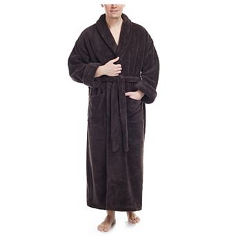 Mens Shawl Collar Ankle Length Long Fleece Bathrobe