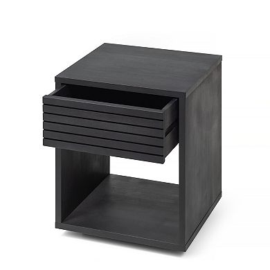 WOODEK Modern Hardwood Nightstand with a Drawer - Chic Bedside Table for Bedroom