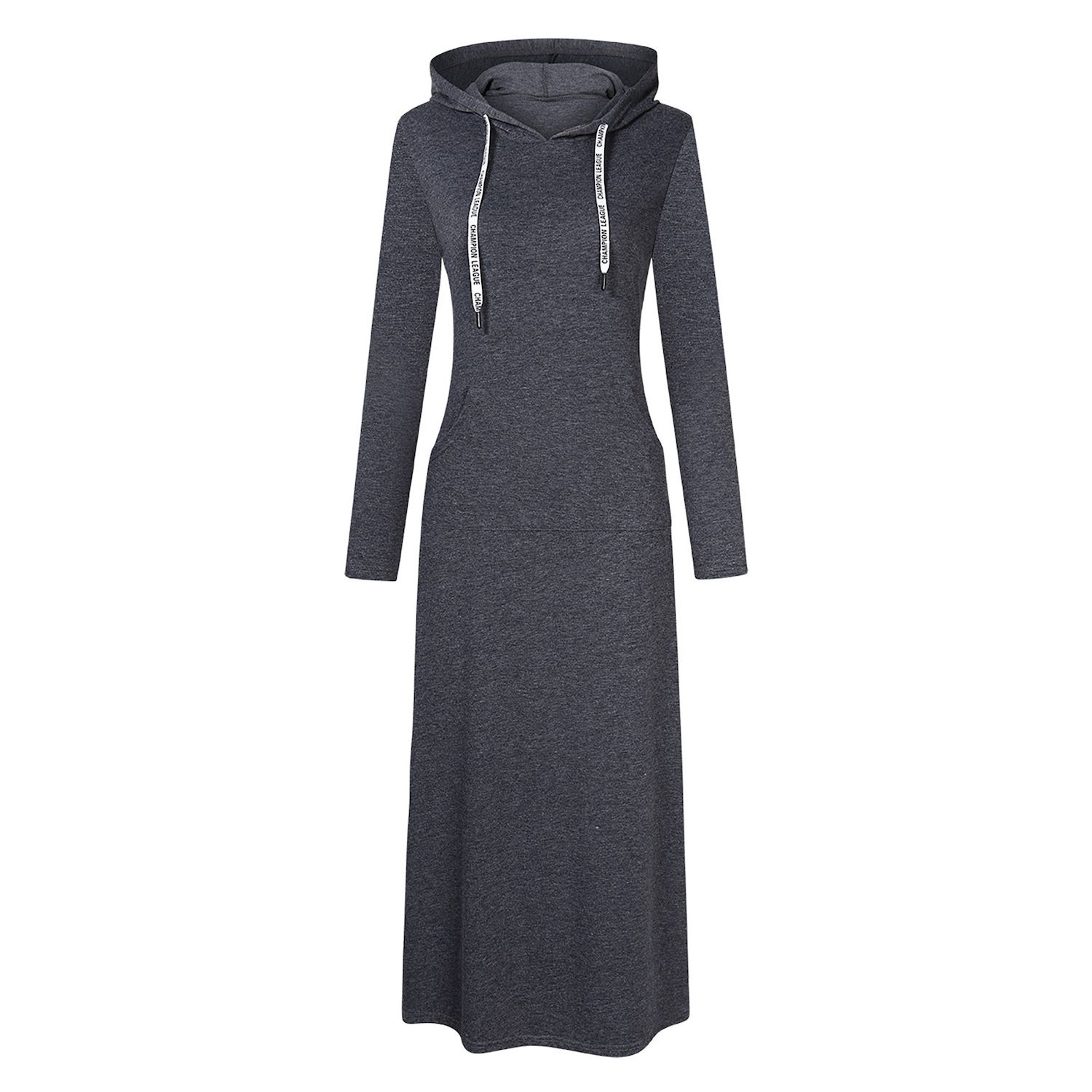 Flygo Women's Long Sleeve Hoodie Maxi Dress - Splicing Pattern, Navy, X-Large