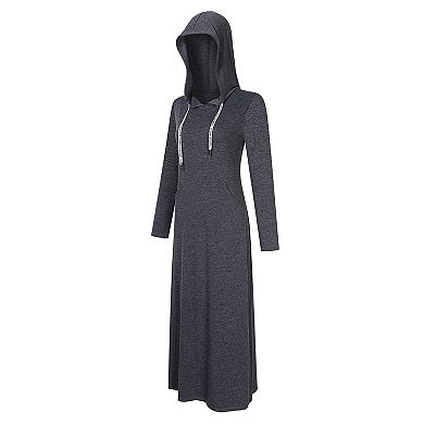 Women Long Sleeve Pullover Hoodie Dress Stripe Pocket Slim Sweatshirt Casual Maxi Dress