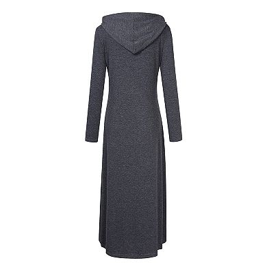 Women Long Sleeve Pullover Hoodie Dress Stripe Pocket Slim Sweatshirt Casual Maxi Dress