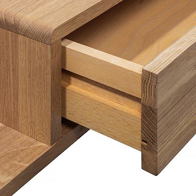 WOODEK Oak Wood Nightstand with an Open Shelf and a Drawer - Shelf on the Left side