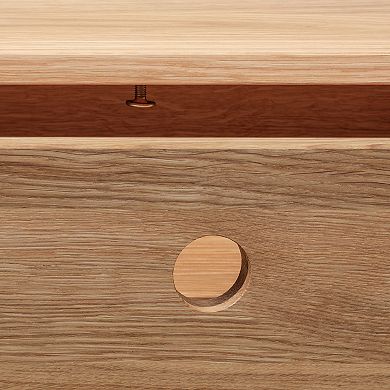 WOODEK Oak Wood Nightstand with an Open Shelf and a Drawer - Shelf on the Left side