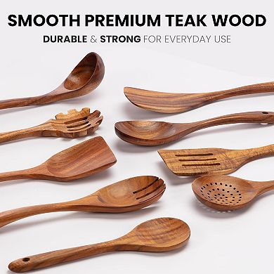 Zulay Kitchen 9-piece Teak Wooden Utensils For Cooking With Premium Gift Box