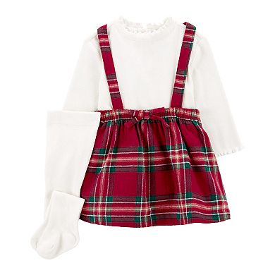 Baby Girl Carter's 3-Piece Holiday Bodysuit, Plaid Skirtall & Tights Set