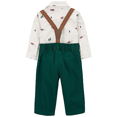 Baby Boy Carter's 3-Piece Christmas Tree Bodysuit, Pants & Suspenders Set