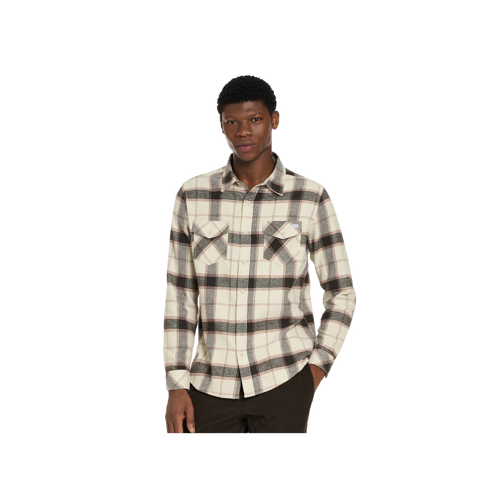 Mens Hurley Long Sleeve Button Down Flannel, Size: Small, Ivory