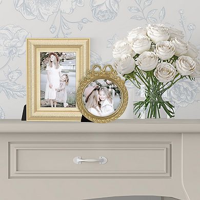 Belle Maison 4" x 4" Gold Round Bow & Rope Tabletop Frame