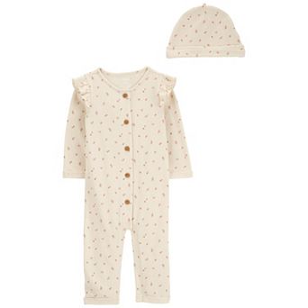 Baby Girl Carter's 2 pc Button Down Jumpsuit & Cap Set