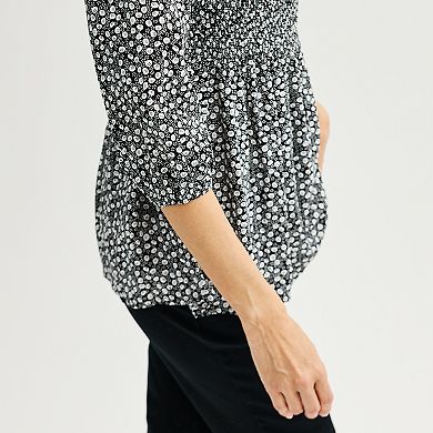 Women's Croft & Barrow® Three-Quarter Sleeve Smocked Blouse