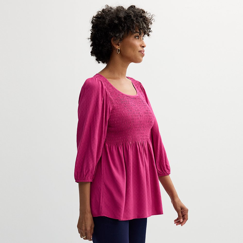 Collared 'Twig' Blouse with 3/4 Smocked Sleeves main image 0