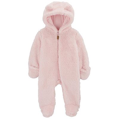 Baby Girl Carter's Pink Hooded Ear Sherpa Jumpsuit