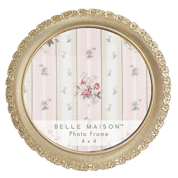 Belle Maison 4" x 4" Antique Gold Round Flower Tabletop Frame - Antique Goldd