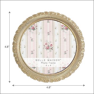 Belle Maison 4" x 4" Antique Gold Round Flower Tabletop Frame
